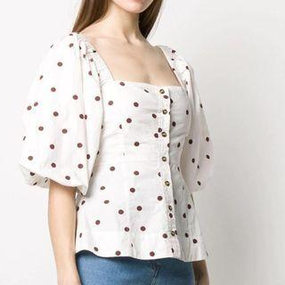 Puff-sleeve Square-neck Dotted Blouse