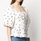 Puff-sleeve Square-neck Dotted Blouse