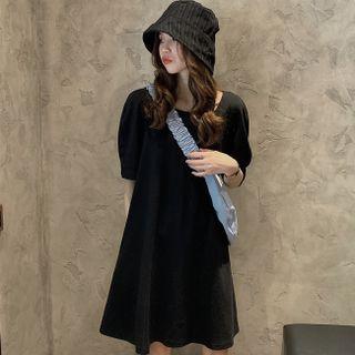 Elbow-sleeve Plain Mini T-shirt Dress