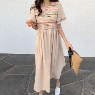 Ruffle-sleeve Embroidered Dress