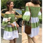Two-tone Off-shoulder Smocked Dress