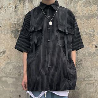 Elbow-sleeve Striped Cargo Shirt