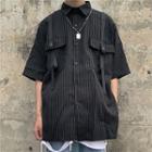 Elbow-sleeve Striped Cargo Shirt