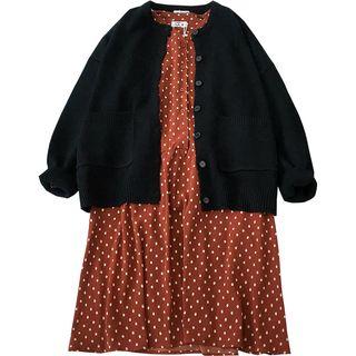 Cardigan / Long-sleeve Dotted Dress