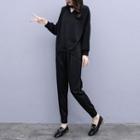 Set: Long-sleeve Cut Out Knit Top + Cropped Jogger Pants
