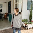 Floral-collar Layered-hem Sweater