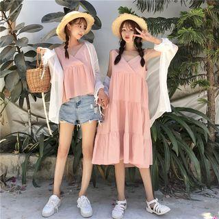 Plain V-neck Sleeveless Dress / Sleeveless Top / Plain Jacket