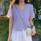 V-neck Crinkled Short-sleeve Shirt