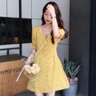 Short-sleeve Patterned A-line Mini Dress Yellow - One Size