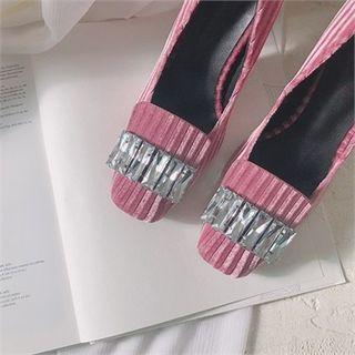Rhinestone Corduroy High-heel Pumps