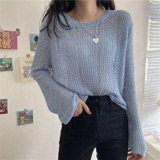 Long Sleeve Eyelet-knit Knit Top