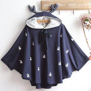 Cape-sleeve Deer Print Hoodie