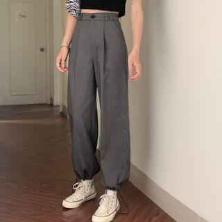 High-waist Wide-leg Gathered Cuff Pants