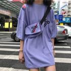 Lettering Elbow-sleeve T-shirt / Printed Sling Bag