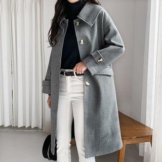 Wide-collar Check Coat Black - One Size