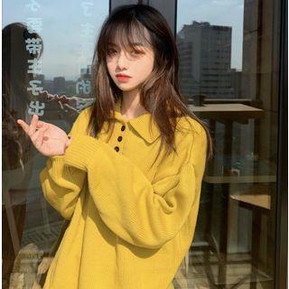 Long-sleeve Plain Collar Knit Sweater