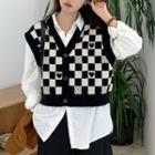 Checkerboard Pattern Sweater Vest / Plain Shirt