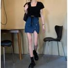 Denim Mini Skirt / Short-sleeve Crop Top