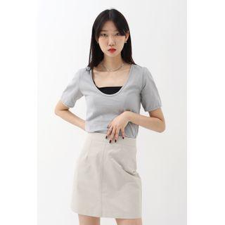 Reversible U-neck Slim-fit T-shirt Gray - One Size