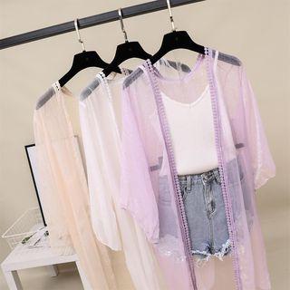 Lace Trim Chiffon Long Jacket