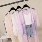 Lace Trim Chiffon Long Jacket