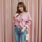 V-neck Long-sleeve Capelet Cotton Top