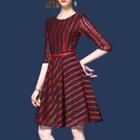 Pinstripe 3/4-sleeve Lace Dress