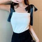 Camisole Bow-accent Plain Slim Fit Crop Top