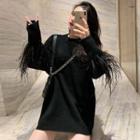Feather Accent Sweater Black - One Size