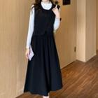 Set: Long-sleeve T-shirt + Vest + A-line Midi Skirt