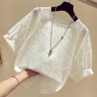 Short-sleeve Crew Neck Lace Top