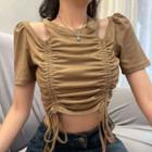 Short-sleeve Drawstring Cut-out Cropped T-shirt
