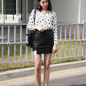 Asymmetric-hem Faux-leather Mini Skirt