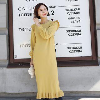 Bishop-sleeve Frilled Knit Dress