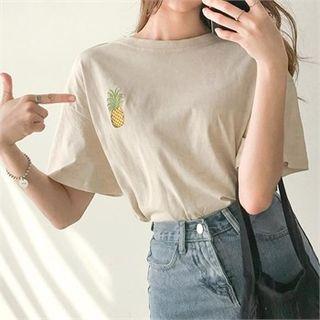 Pineapple Embroidered Cotton T-shirt