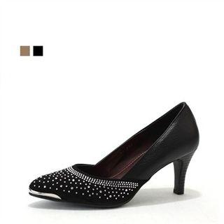 Genuine Leather Beaded Pumps