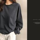 Raglan-sleeve Plain Sweatshirt Charcoal Gray - One Size