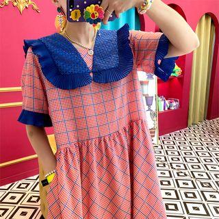 Plaid Color Block Peter Pan Collar Panel Dress