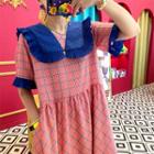 Plaid Color Block Peter Pan Collar Panel Dress