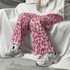 Leopard Print Slit Straight Leg Pants