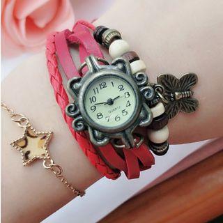 Braided Faux Leather Bracelet Watch