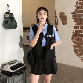Short-sleeve Shirt / Vest / Pleated Skirt / Set