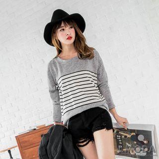 Striped Color-block Drop Shoulder Top