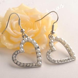 Pearl Heart Drop Earrings White - One Size