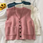 Button-up Knit Vest With Pockets In 6 Colors