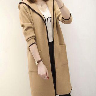 Contrast-trim Open-front Hooded Coat
