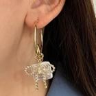 Square Faux Pearl Rhinestone Bow Dangle Earring 1 Pair - Silver & Gold - One Size