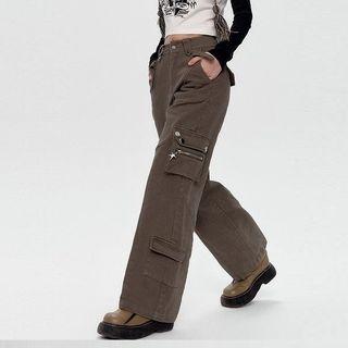 Low-waist Cargo Wide-leg Pants