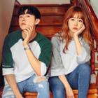 Couple Contrast 3/4-sleeve T-shirt