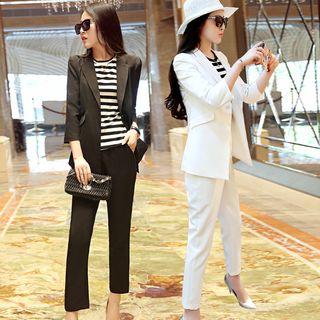 Set: Single-button Blazer + Slim-fit Cropped Pants
